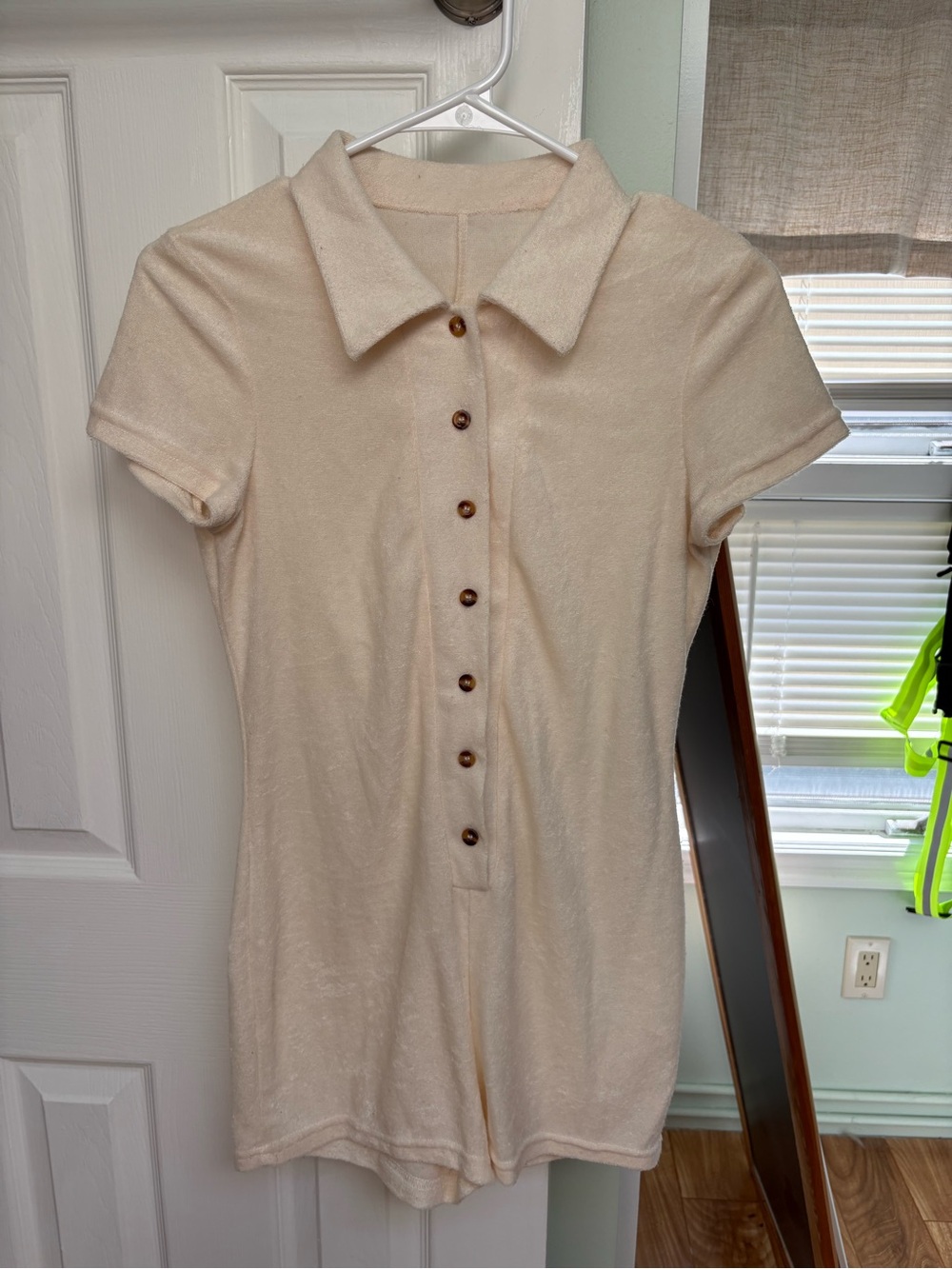 Cream Short-Sleeve Button Up Romper